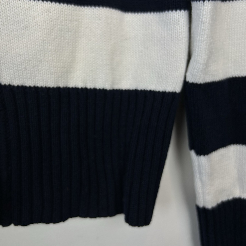 Chaps Ralph Lauren Cardigan Sweater Women L Blue White Stripe Button Nautical - Picture 4 of 7